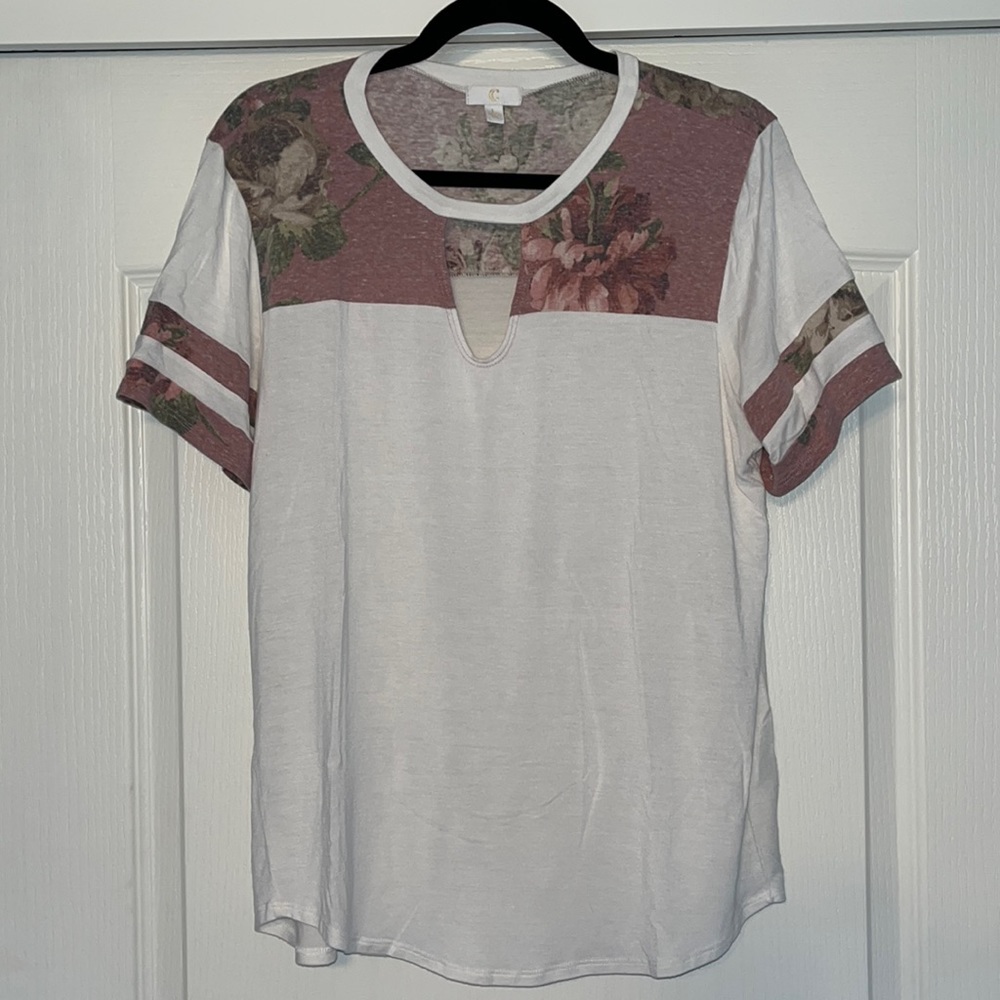 Flower pattern and cream colored t-shirt